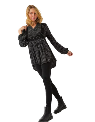 Women's Bradwell Mini Geo Longline Blouse in black (IMPERFECT)