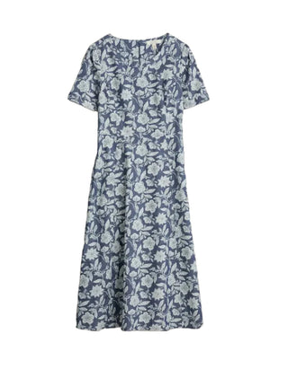 Women's Fox Path Printed Chambray Dress in Stone Flower Indigo