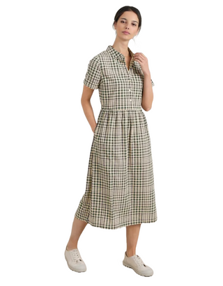 Women's Natural Fleet Checked Midi Dress - Regular - Clover Aran