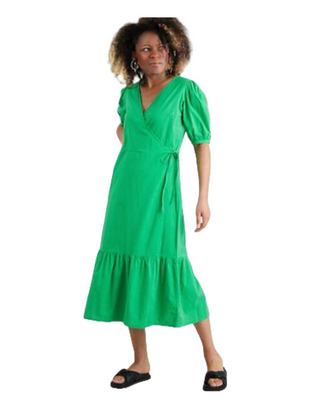 Women's Wrap Front Midi Dress in Bright Green (IMPERFECT)