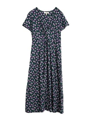 SEASALT NAVY FLORAL CHAPELLE JERSEY MIDI DRESS