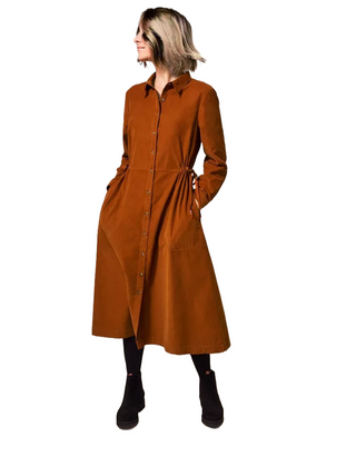 Women's Jade Cord Shirt Dress in Dark Orange