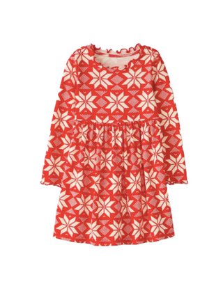 Girl's Rib Play Dress in Red Scandi Snowflake