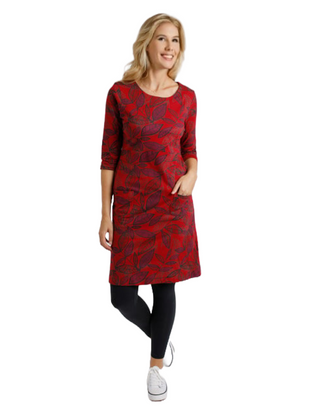 Women's Starshine Organic Cotton Printed Jersey Dress in Rich Red