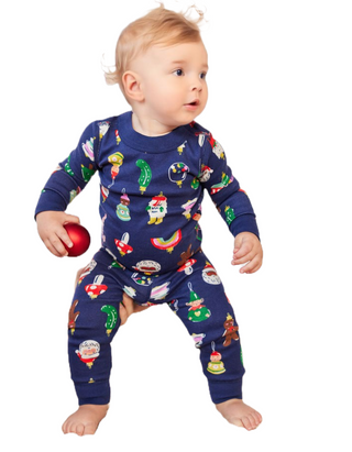 Kid's Long John Pajama Set in Heirloom Ornaments