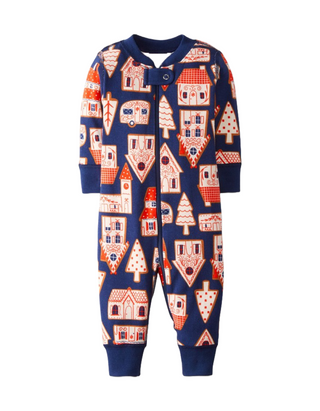 Kids Holiday Print Baby Zip Sleeper in Gingerbread Blue