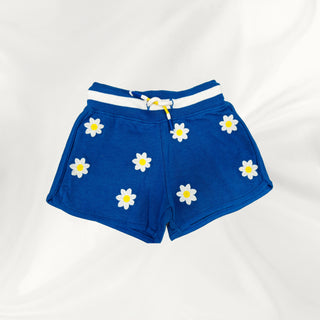 Mini Boden Girl's Floral Embroidered Jersey Short In Blue