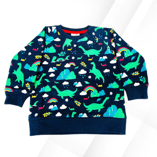 Frugi Kid's Long Sleeve Dinosaur Print Sweat Top In Navy