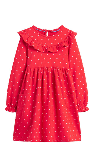 Mini Boden Girl's Jersey Yoke Dress in Strawberry Tart Tiny Hearts