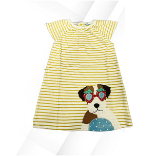 Baby Boden Big Applique Dog Dress Only In Yellow Stripe