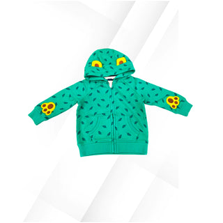 Frugi Kid's Long Sleeve Leaf Print Full zip Hoodie In Green