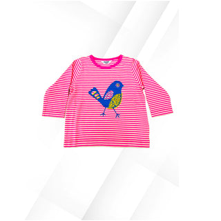 Baby Boden Kid's Bird Print Striped Top In Pink