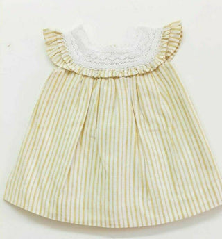 Gocco Baby' Ruffle Neck Striped Embellished Dress in Ivory/Yellow