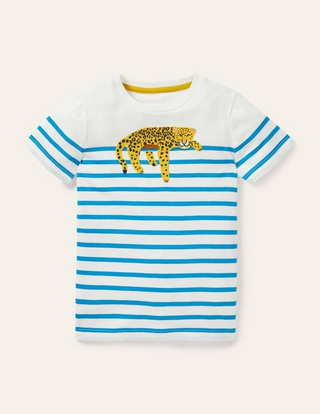 Mini Boden Boy's Animal Breton T-Shirt in Ivory Tiger