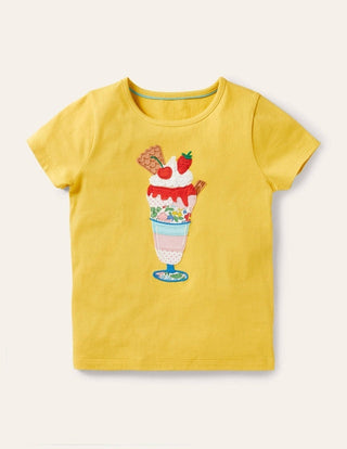 Mini Boden Girl's Big Applique T-shirt in Summer Yellow Ice cream (Slightly Defect)