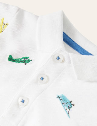 Baby Boden Baby Fun Pique Plane Print Polo Shirt, Ivory/Multi (SLIGHTLY DEFECT)