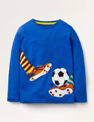 Mini Boden Boy's Hobbies Applique T-shirt in Brilliant Blue Football (SLIGHTLY DEFECT)