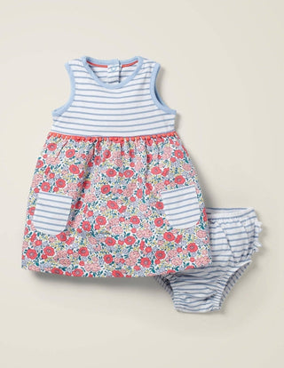 Baby Boden Printed Jersey Dress and Knickers Set in Multi Pink Flowerbed