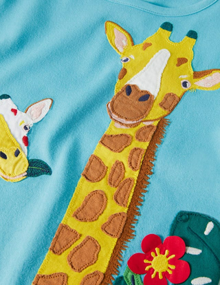 Mini Boden Safari Applique T-Shirt in Aqua Blue Giraffe (sLIGHTLY dEFECT)