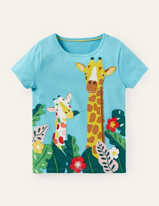 Mini Boden Safari Applique T-Shirt in Aqua Blue Giraffe (sLIGHTLY dEFECT)