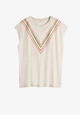 Women's Ceyla Chevron Embroidered T-Shirt in Palest Biscuit