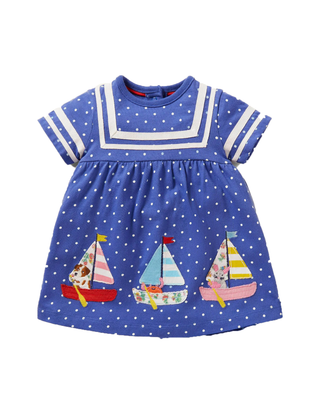 Baby Boden Girl's Sailor Dress Only in Bluebell Blue Pin Spot Boats (Slightly Defect)