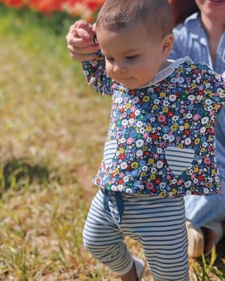 Baby Boden Hotchpot Applique Heart Stripe Top and Leggings Set in Blue (Slightly Defect)