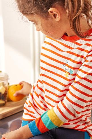 Frugi Mylor Striped Top in Tiger Orange Soft White