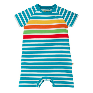 Frugi Baby Sunset Stripe Organic Cotton Sky Striped Romper in Blue