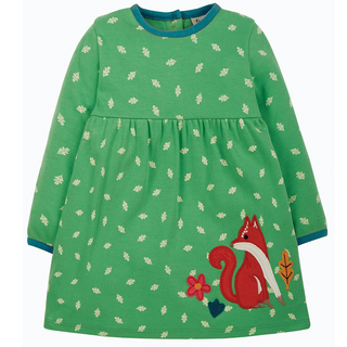 Frugi Girl's Fjord Spot Fox Dolcie Dress in Green (Slightly Defect)