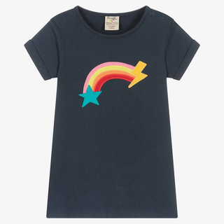 Frugi Girl's Lizzie Applique Top in Indigo/ Rainbow