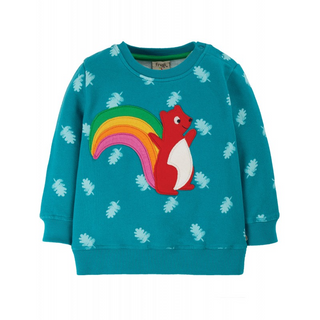 Frugi Girl's Squirrel Jump About Jumper in Teal (Slightly Defect)