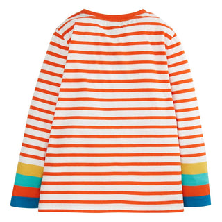 Frugi Mylor Striped Top in Tiger Orange Soft White