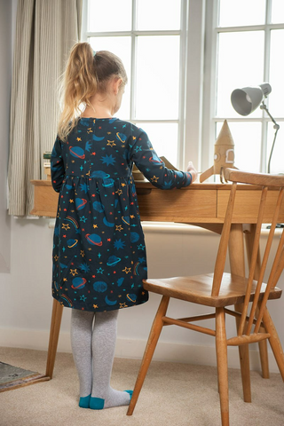 Frugi Girl's Cosmic Nights Darla Dress in Navy