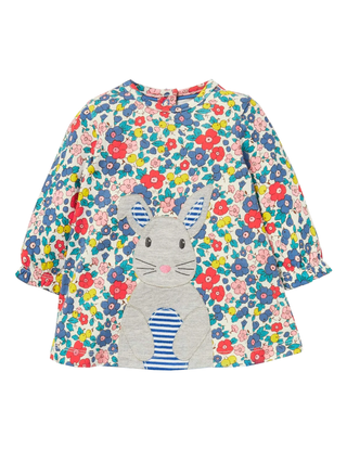 Baby Boden Bunny Applique Play Top in Multi Apple Blossom Floral (Sightly Defect)