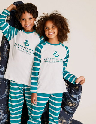 Marks & Spencer Harry Potter Slytherin Pyjama Set in Green Mix