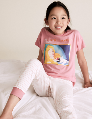 Marks & Spencer Girl's Disney Princess Printed Pyjamas in Aurora/Pink