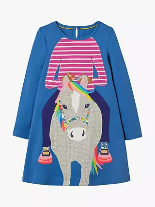 Mini Boden Girl's Horse Rider Applique Dress in Blue (Slightly Defect)