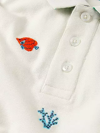 Mini Boden Boy's Pique Polo Shirt in White Sea Creatures (Slightly Defect)