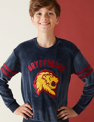 Marks and Spencer Harry Potter™ Gryffindor Velour Pyjama Set in Navy Multi