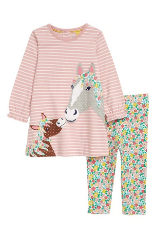 Baby Boden Spring Floral Horses Dress & Leggings Set In Boto Pink (Slightly Defect)