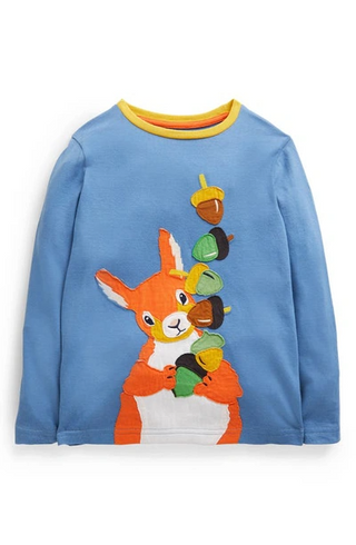 Mini Boden Front and Back Big Applique Top in Riviera Blue Squirrel (Slightly Defect)