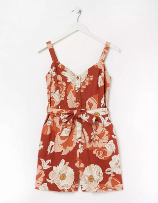 Women's Patsy Linear Blooms Playsuit in Orange (IMPERFECT)