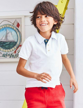 Mini Boden Boy's Pique Polo Shirt in White (SLIGHTLY DEFECT)