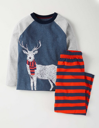 Mini Boden Printed Pyjama Set in Blue Reindeer