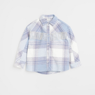 River Island Girl's Check Diamante Tassel Overshirt in Blue