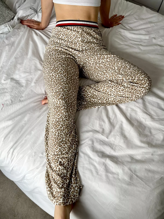 Women's 100% Cotton Pyjama Pants In Leopard Print White/Brown