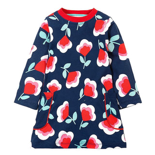 Mini Boden Girl's Big Floral Pocket Tunic in Navy