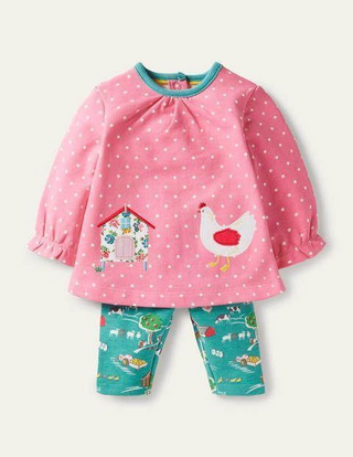 Baby Boden Farm Animals Top & Leggings Set in Pink Farmyard (Slightly Defect)