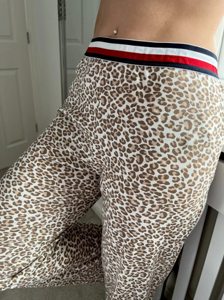 Women's 100% Cotton Pyjama Pants In Leopard Print White/Brown